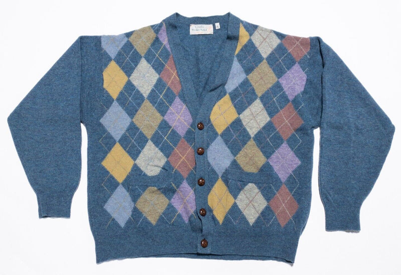 Quill's Woolen Market Cardigan Sweater Men's XL Wool Argyle Knit Blue Ireland