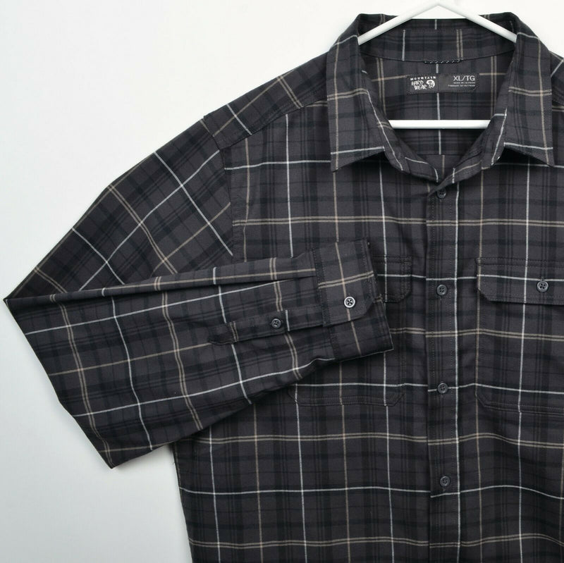 Mountain Hardwear Men's XL Gray Black Plaid Polyester Blend Flannel Shirt