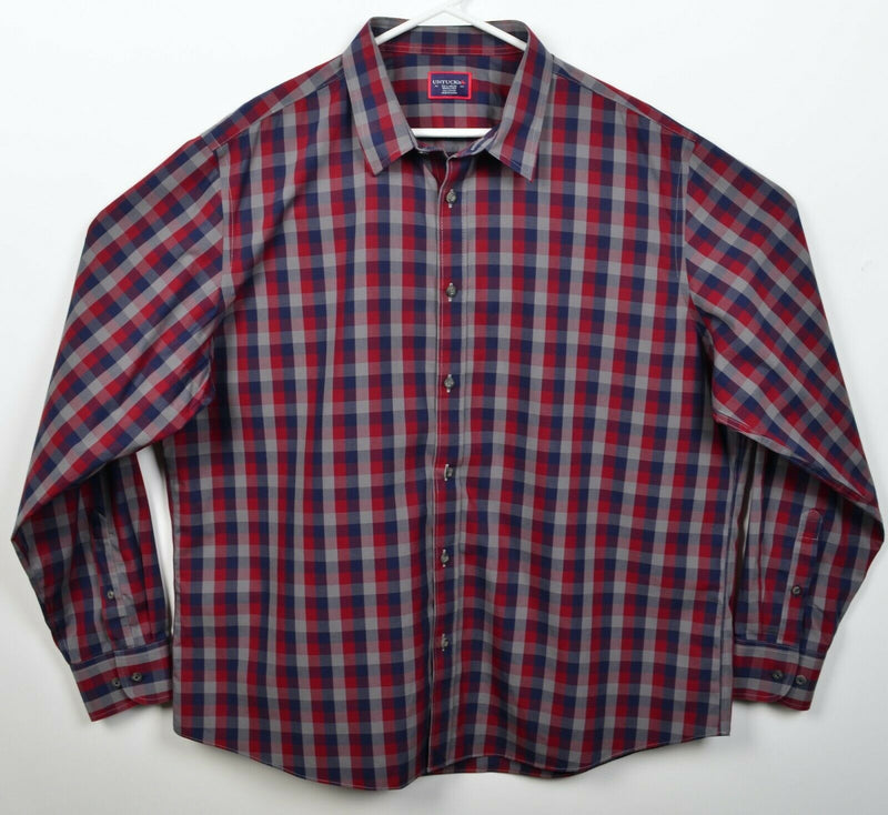 UNTUCKit Men's 2XL Wrinkle Free Red Blue Gray Check Button-Front Shirt