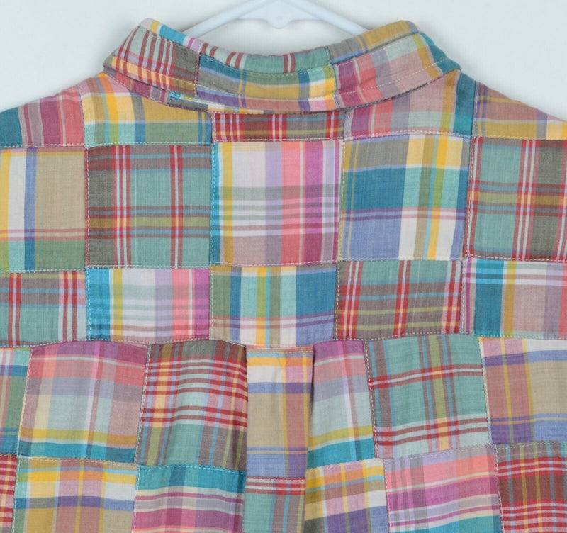 Lands' End Men's Sz Large Madras Colorful Patchwork Short Sleeve Shirt