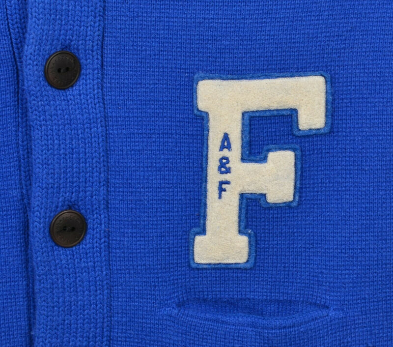 Abercrombie & Fitch Men's Medium Blue Preppy Varsity Letterman Cardigan Sweater