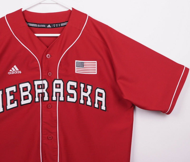Nebraska Cornhuskers Men's Medium Adidas Red Sewn USA Flag Baseball Jersey