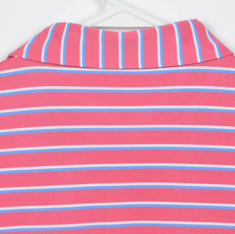 Peter Millar Summer Comfort Men's Large Pink Striped Wicking Golf Polo Shirt