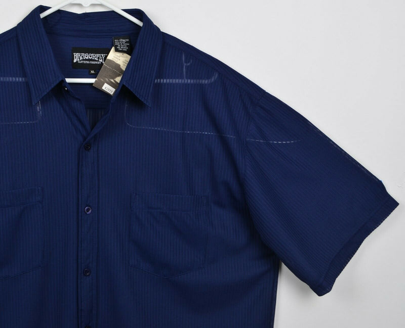 Vtg 90s Dragonfly Men's Sz XL Navy Blue Lightweight Mesh See-Thru Club Shirt