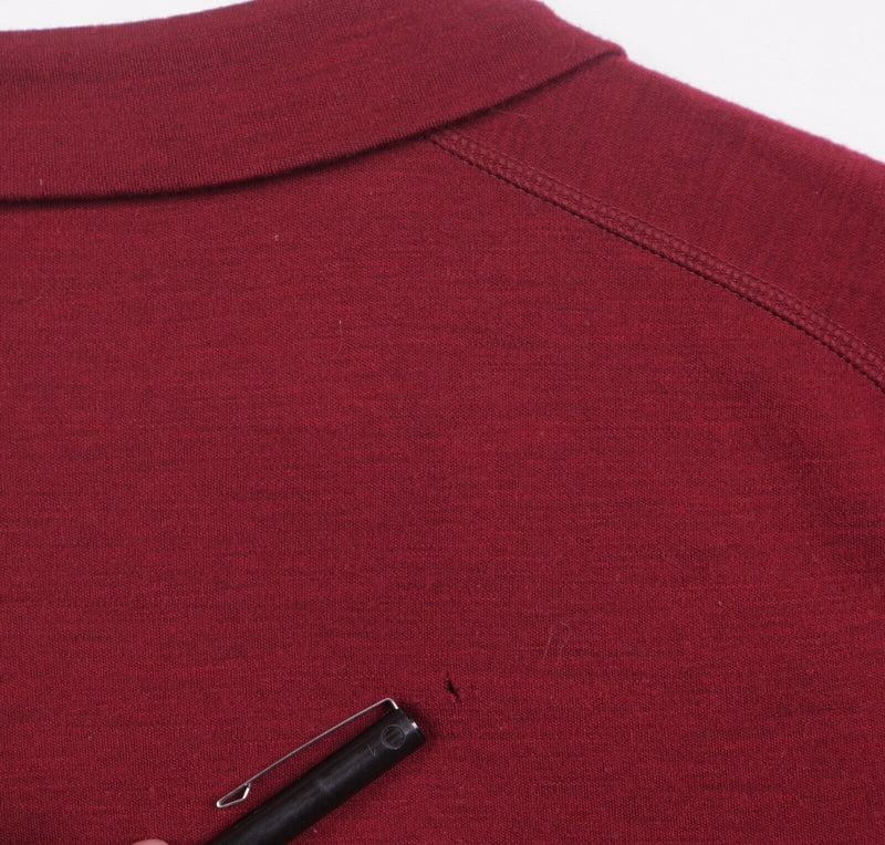 Smartwool Men's Large 100% Merino Wool 1/4 Zip Pullover Red Base Layer Top HOLES