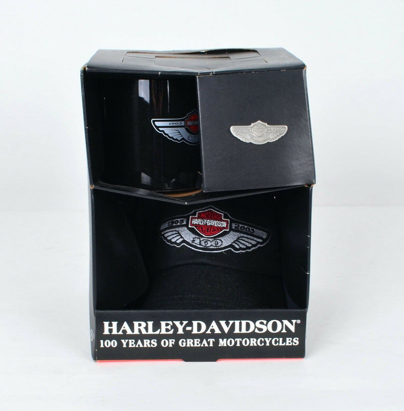 Harley-Davidson 100th Year Anniversary (2003) Hat Mug 2 Pins Box Set