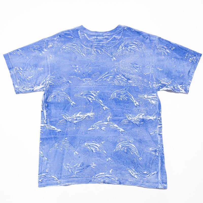 Vintage Dolphin T-Shirt Men Medium Los Angeles Tourist Blue All Over 90s Tie Dye