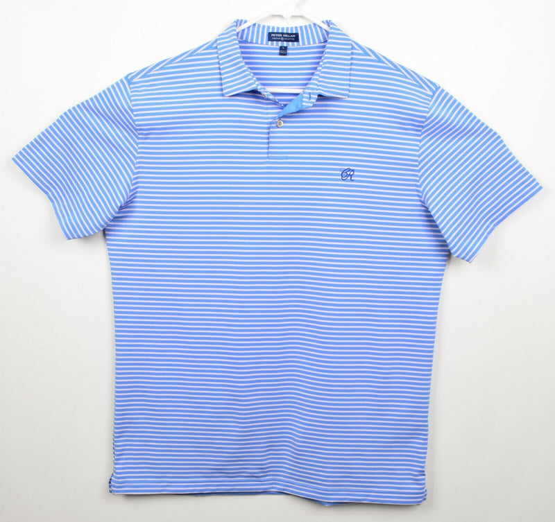 Peter Millar Men's Sz Large Crown Crafted Blue White Striped Golf Polo Shirt