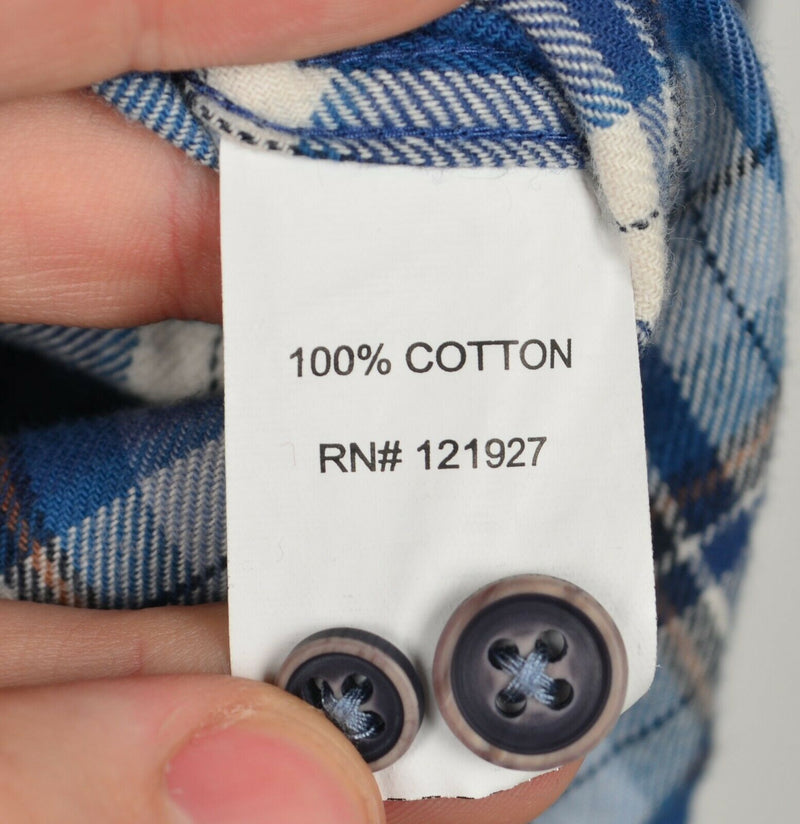 Johnnie-O Hangin' Out Men's Large Blue Tartan Plaid Button-Down Flannel Shirt