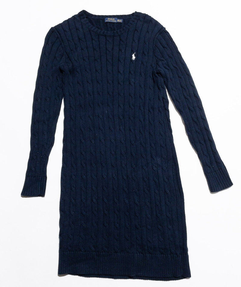 Polo Ralph Lauren Sweater Dress Womens XS Cable-Knit Pullover Crewneck Navy Blue