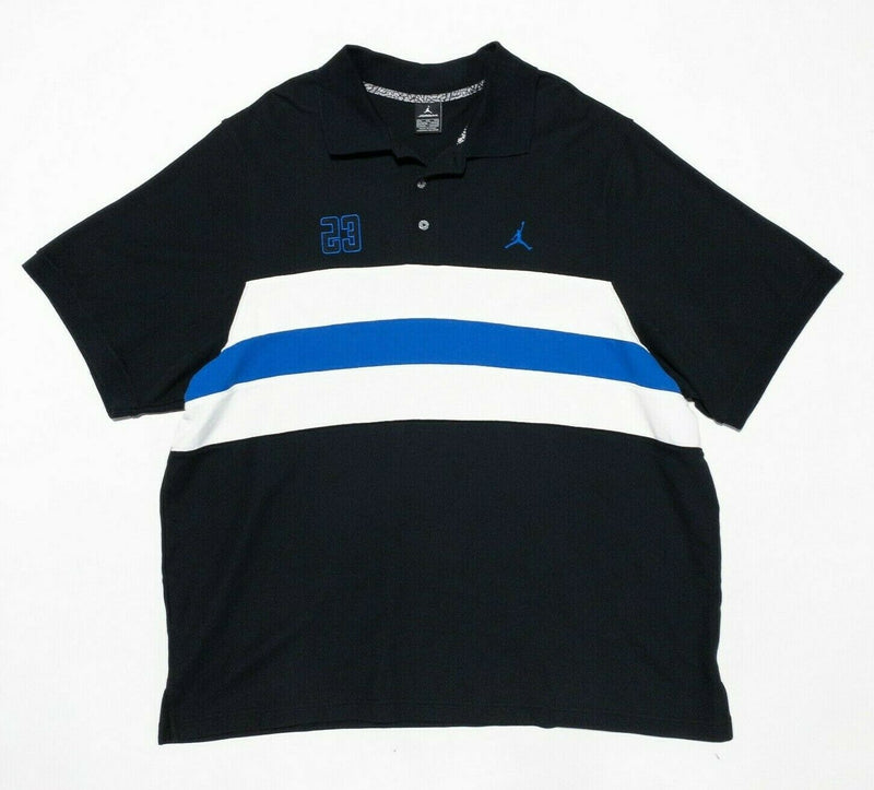 Jordan Polo 3XL Men's Shirt Black White Blue Striped Jumpman 23 Short Sleeve