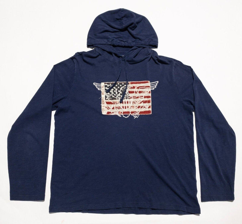 Polo Ralph Lauren Hoodie Mens Large USA Flag Eagle Lightweight Shirt Hoodie Blue