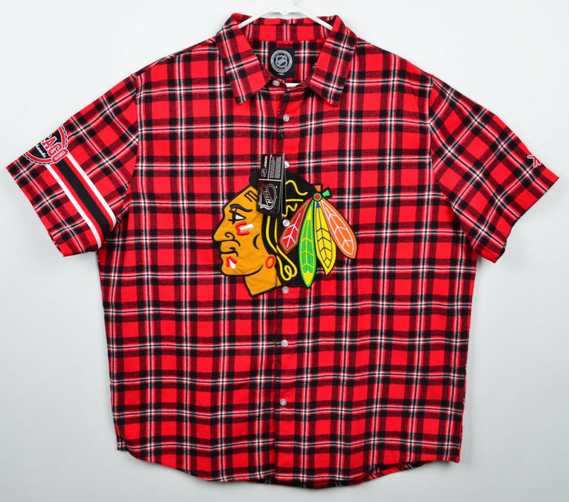 Chicago Blackhawks Men's Sz XL NHL Klew Red Plaid Button-Front Flannel Shirt