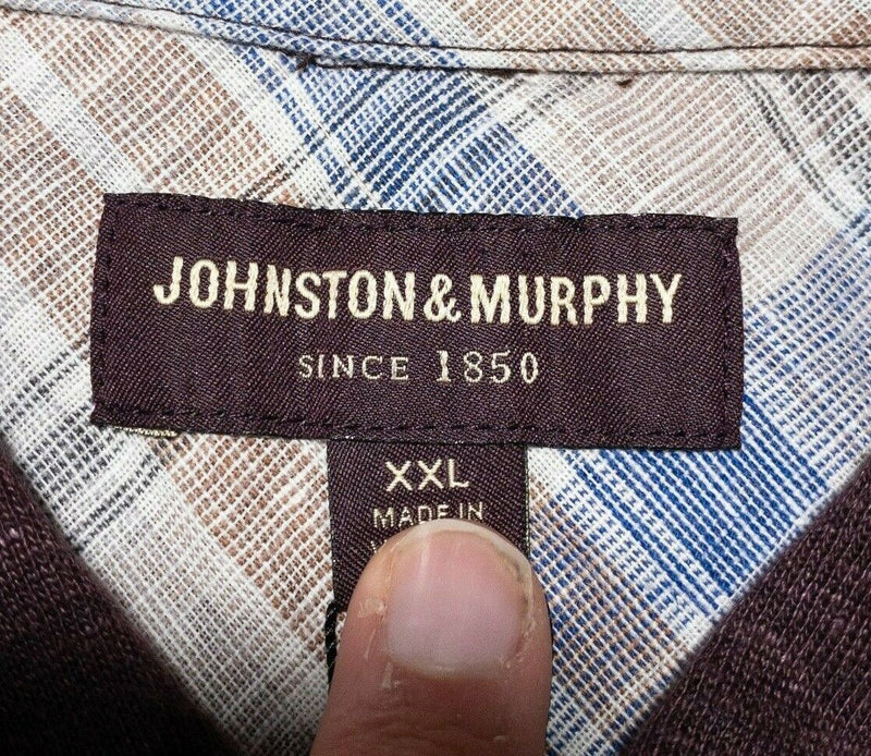 Johnston & Murphy Linen Shirt 2XL Men's Burgundy Purple Button-Front Casual
