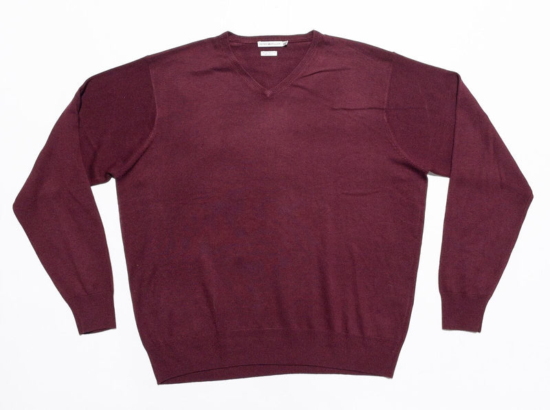 Peter Millar V-Neck Sweater Men's 2XL Pullover Silk Cashmere Blend Burgundy Red