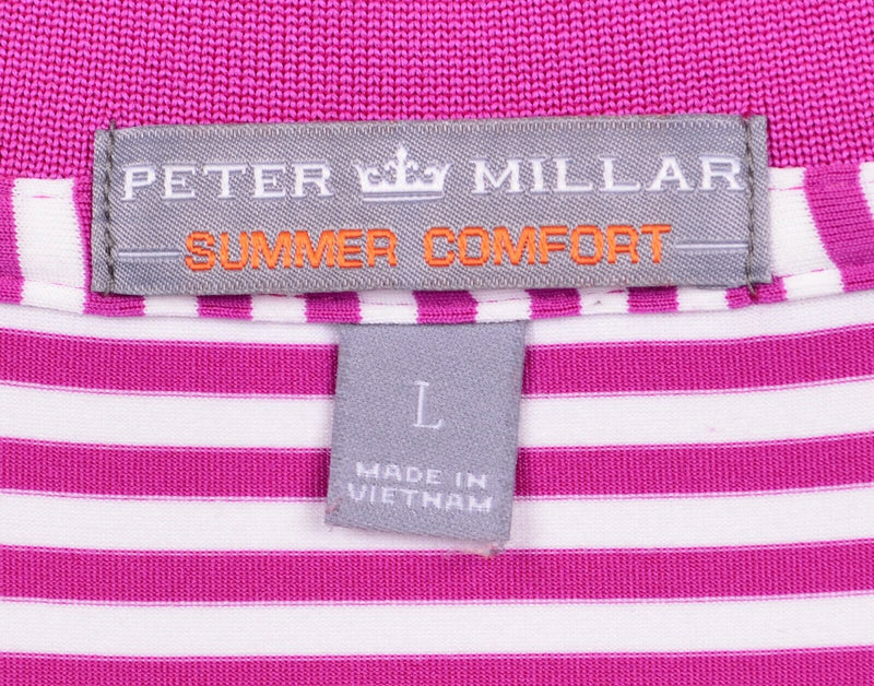 Peter Millar Men's Sz Large Summer Comfort Magenta White Stripe Golf Polo Shirt