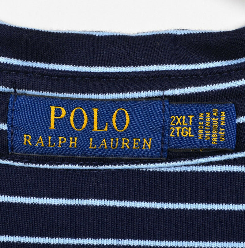 Polo Ralph Lauren Men's 2XLT (2XL Tall) Navy Blue Striped Polo Shirt