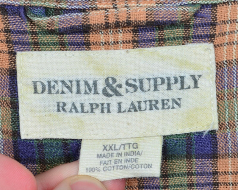 Denim & Supply Ralph Lauren Men's Sz 2XL Pearl Snap Blue Plaid Western Shirt