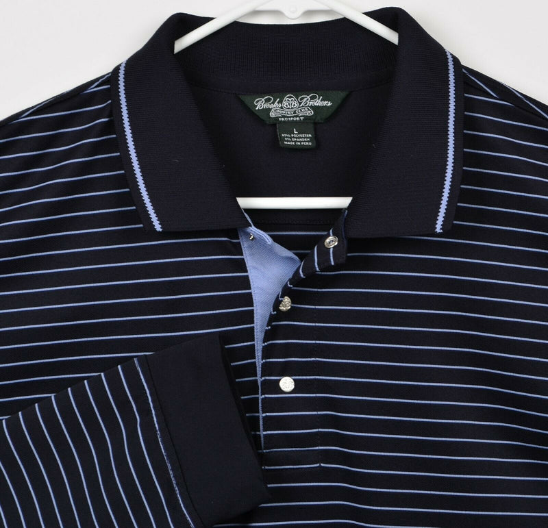 Brooks Brothers Country Club Men's Large ProSport Polyester Striped Golf Shirt