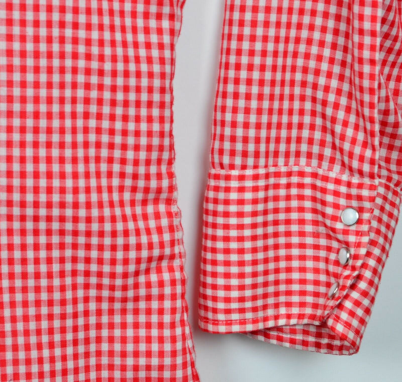Vtg 70s Levi's Men's XL Pearl Snap Red Gingham Check Long Sleeve Western Shirt