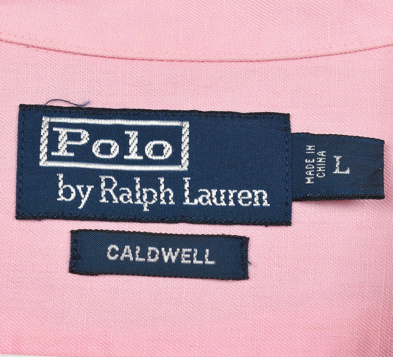 Polo Ralph Lauren Men's Large Linen Silk Blend Pink Caldwell Hawaiian Camp Shirt