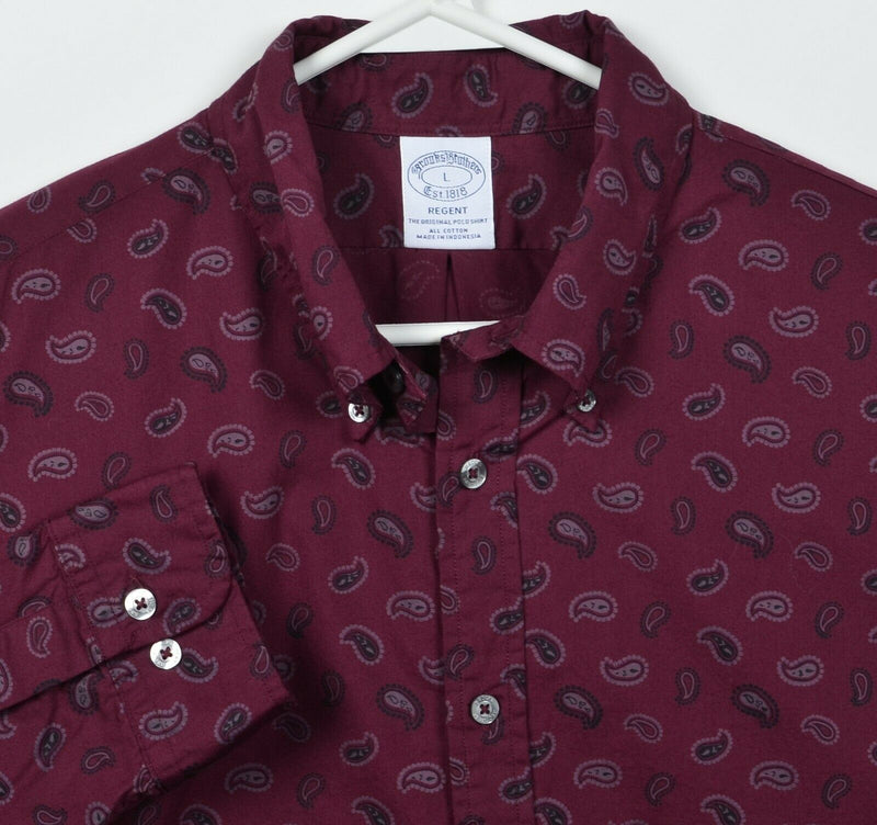 Brooks Brothers Men's Large Dark Red Paisley Non-Iron Regent Button-Down Shirt