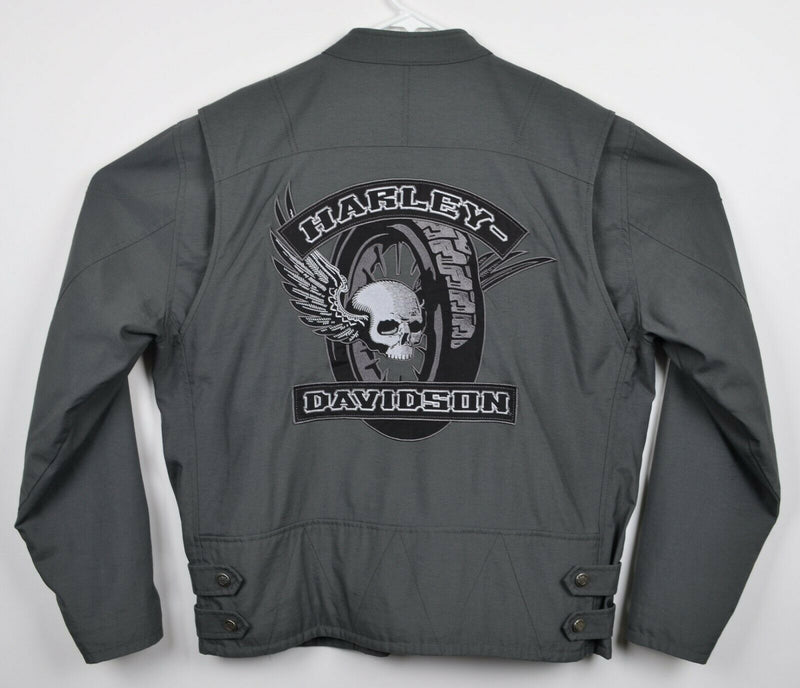 Harley-Davidson Men's Large Skull Embroidered Biker Motorcycle Gray Racer Jacket