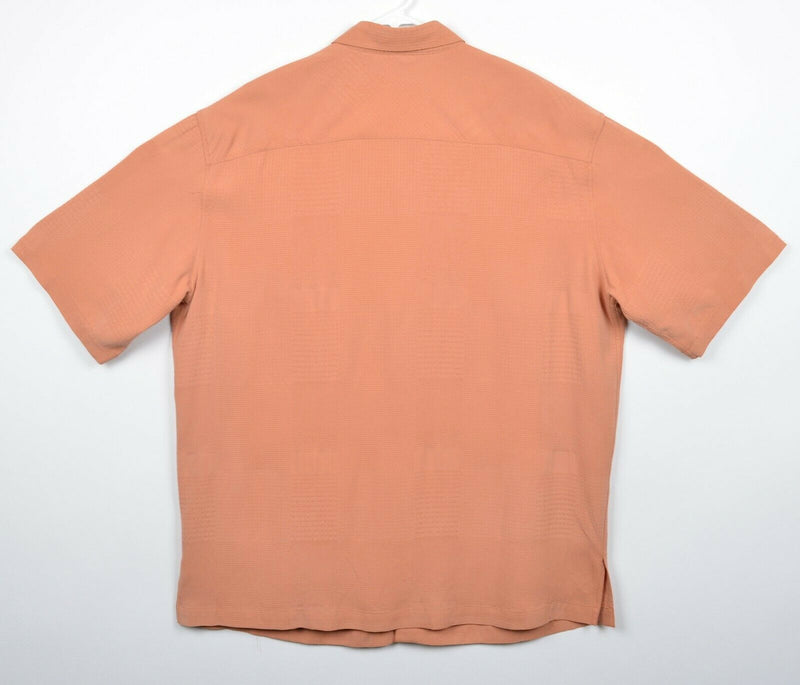 Tori Richard Men's Large 100% Silk Orange Textured Geometric Hawaiian Camp Shirt