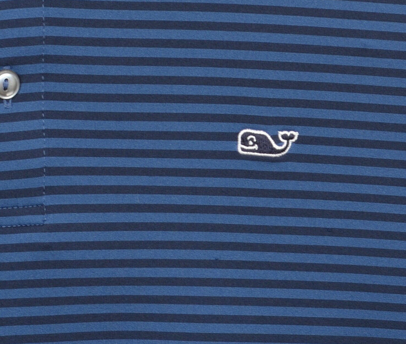 Vineyard Vines Performance Men's Medium Navy Blue Striped Whale Golf Polo Shirt