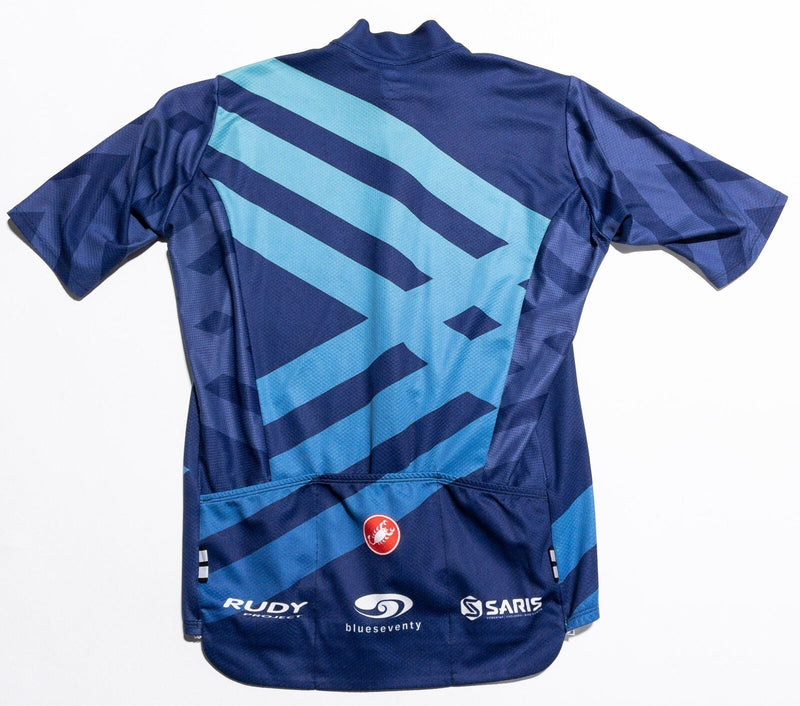 Castelli Cycling Jersey Men's Medium Full Zip Blue Geometric Wicking Scorpion