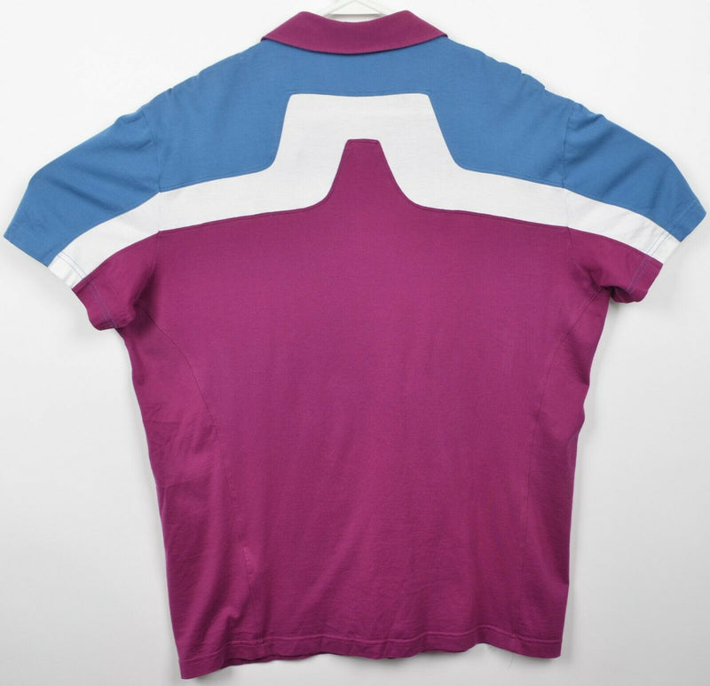J.Lindeberg Men's Large Slim Magenta Purple Blue Striped Lux Golf Polo Shirt