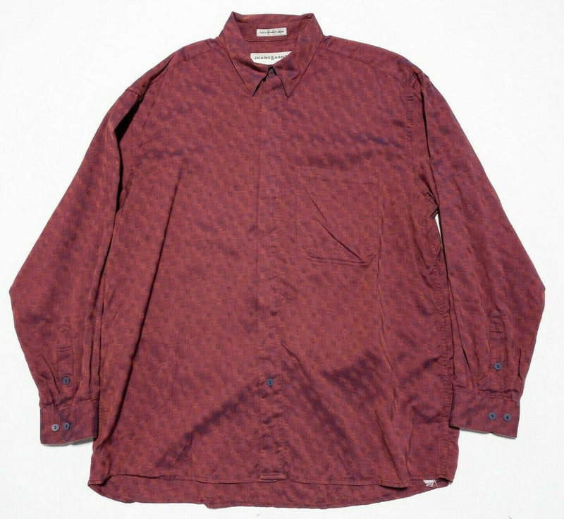 Jhane Barnes Red Purple Geometric Shiny Cotton Rayon Blend Shirt Men's Large
