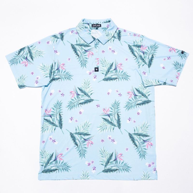 Bad Birdie Polo Men's 2XL Golf Shirt Floral Blue Pink Wicking Stretch