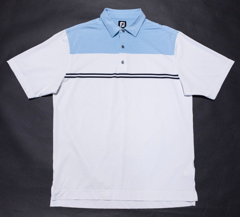 FootJoy Golf Shirt Men's Large White Blue Colorblock Wicking Performance Polo