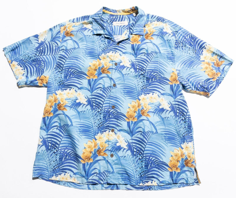 Tommy Bahama Silk Hawaiian Shirt Men's 1XB (XL Big) Aloha Camp Blue Floral Palm