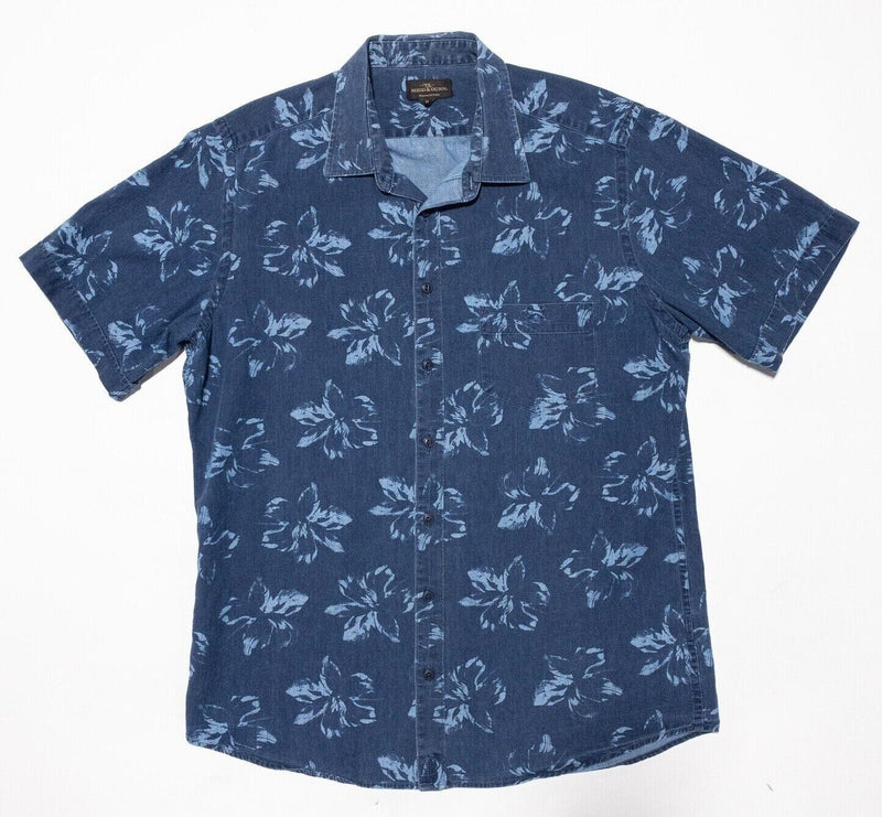 Rodd & Gunn Shirt Men's Medium Floral Blue Button-Front Short Sleeve Dog