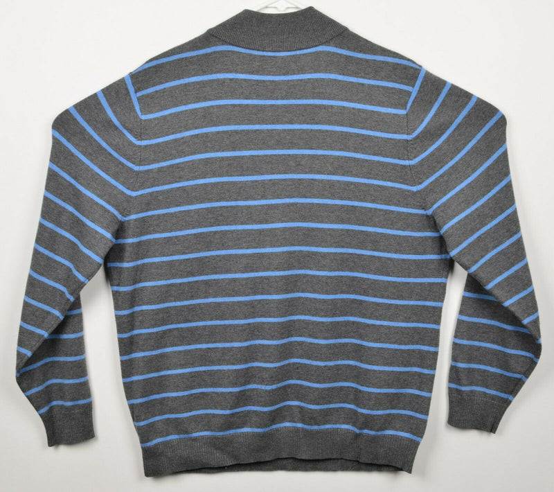 J. McLaughlin Men's Large Gray Blue Striped Cotton Modal Blend 1/4 Zip Sweater