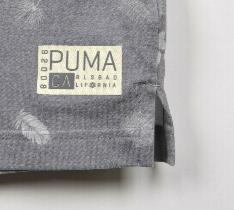 Puma Men's Medium Gray Floral Logo Polyester Blend Performance Golf Polo Shirt