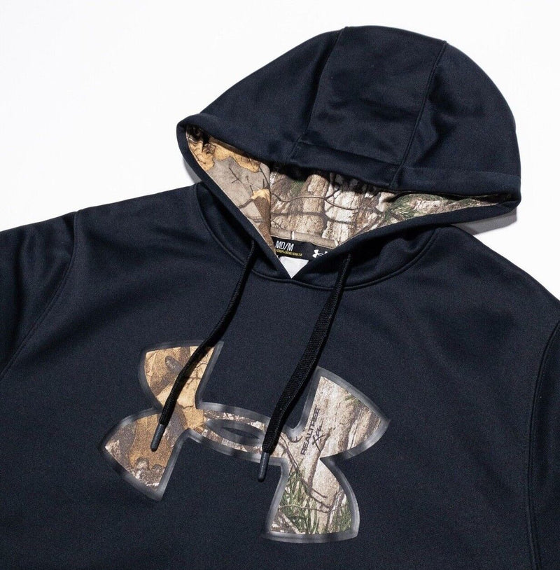 Under Armour Camo Hoodie Men's Medium Pullover Sweatshirt Black UA Hunting Black