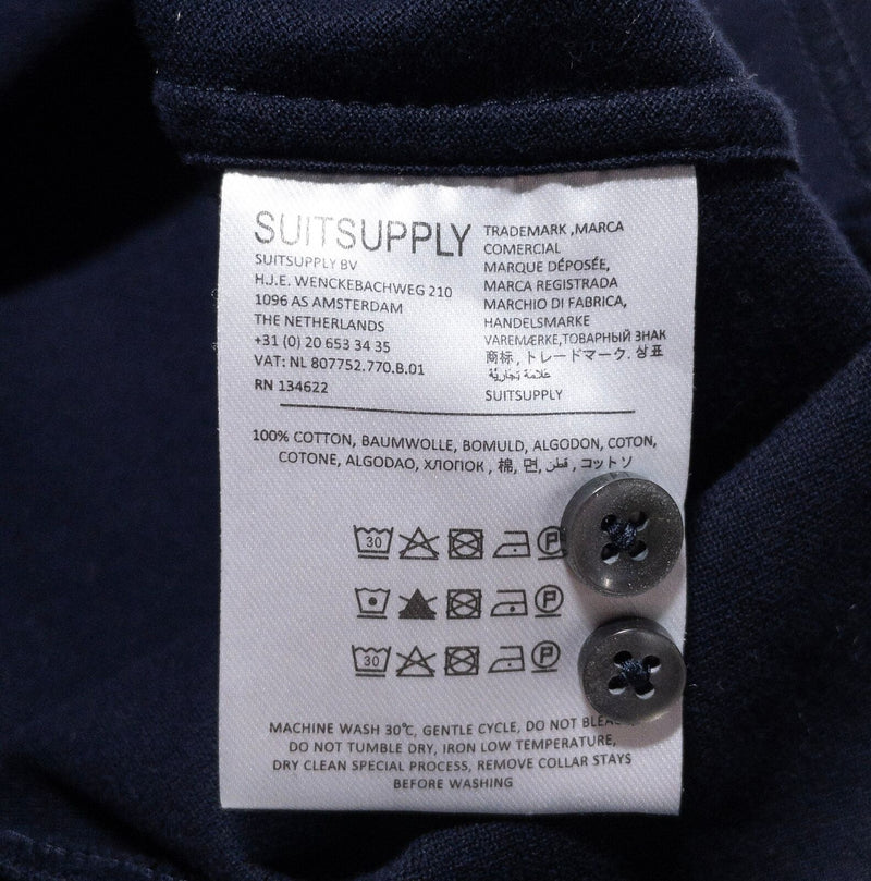 Suitsupply Polo Shirt Men's 15.5 (39/40) Extra Slim Navy Blue Spread Collar
