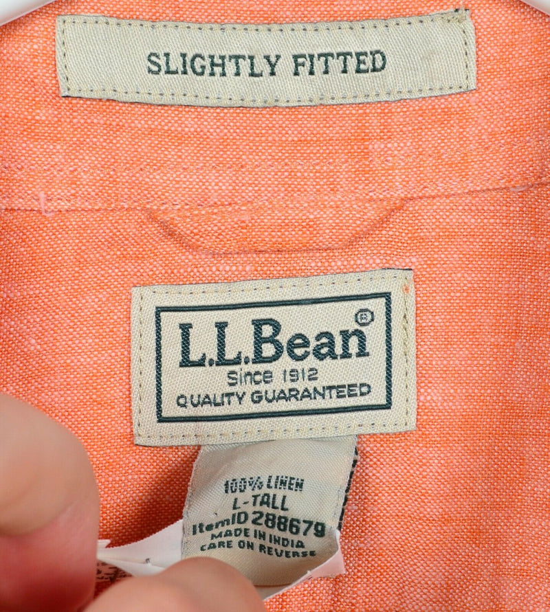 L.L Bean Men's LT (Large Tall) 100% Linen Solid Orange Button-Front Shirt