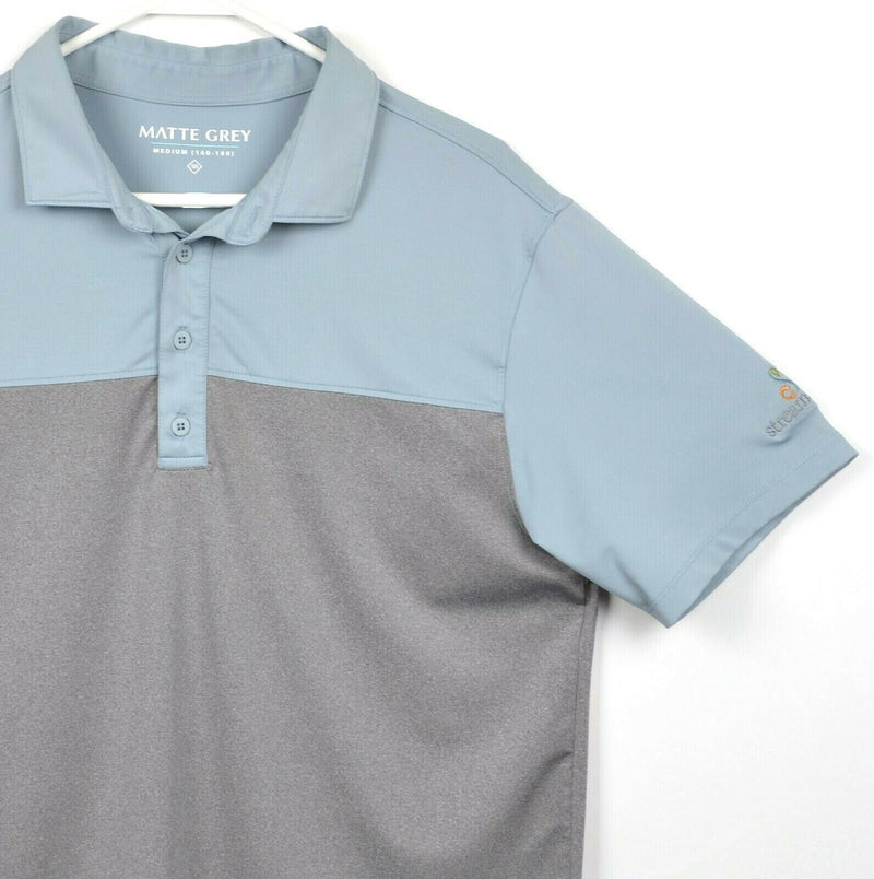 Matte Grey Men's Medium Blue Heather Gray Two Tone Performance Golf Polo Shirt