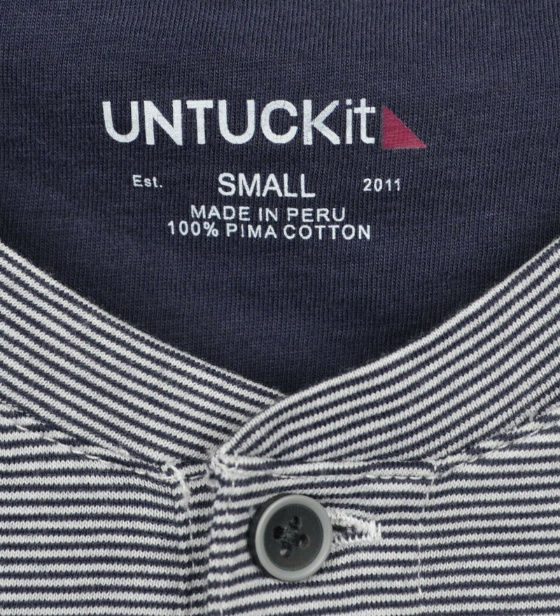 UNTUCKit Men's Sz Small Henley Pima Cotton Soft Navy Blue Micro-Striped Shirt