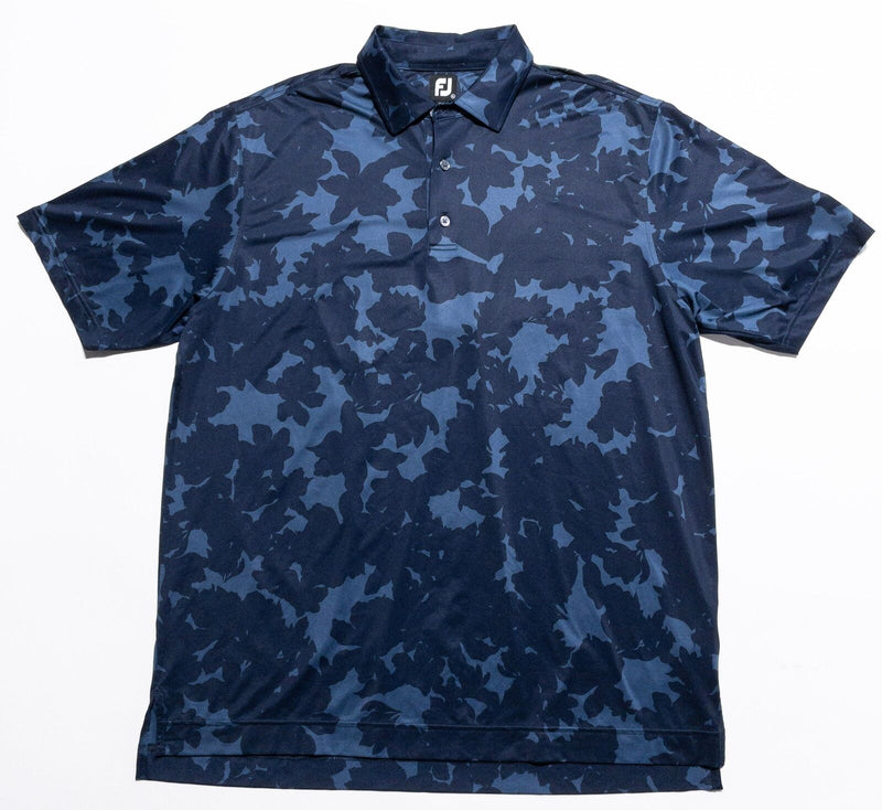 FootJoy Camo Floral Golf Shirt Mens XL Blue Wicking Performance Polo Self Collar