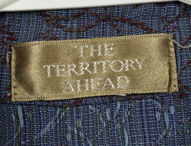 The Territory Ahead Women's Large/XL? Textured Navy Red Button-Front Shirt