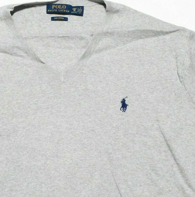 Polo Ralph Lauren Men's 3XB (3XL Big) Heather Gray Pima Cotton V-Neck Sweater