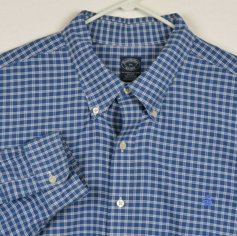 Brooks Brothers Men's 3XL Non-Iron Blue Plaid Logo Long Sleeve Button-Down Shirt