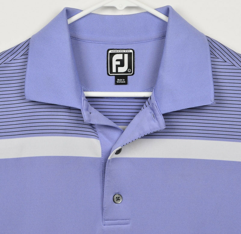 FootJoy Men's Sz Large Athletic Fit Lavender Purple Striped FJ Golf Polo Shirt