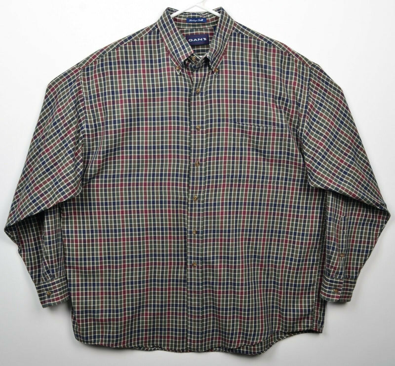 GANT Men's XL Green Red Blue Plaid Heritage Twill Cotton Blend Button-Down Shirt