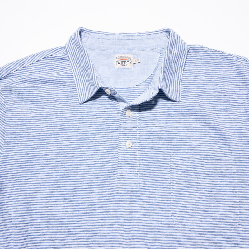 Faherty Long Sleeve Polo Men’s XL Shirt Striped Blue White Cotton Blend Soft